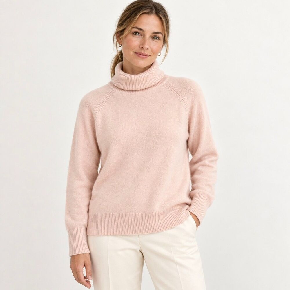 VTG Y2K Apostrophe 100% Cashmere Pink Turtleneck Sweater Sz XL Old Money Classic